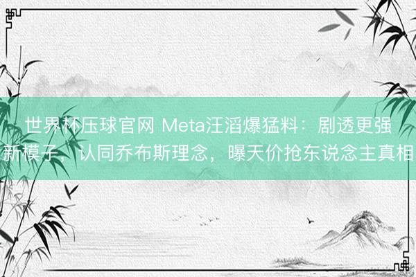 世界杯压球官网 Meta汪滔爆猛料:剧透更强新模子,认同乔布斯理念,曝天价抢东说念主真相