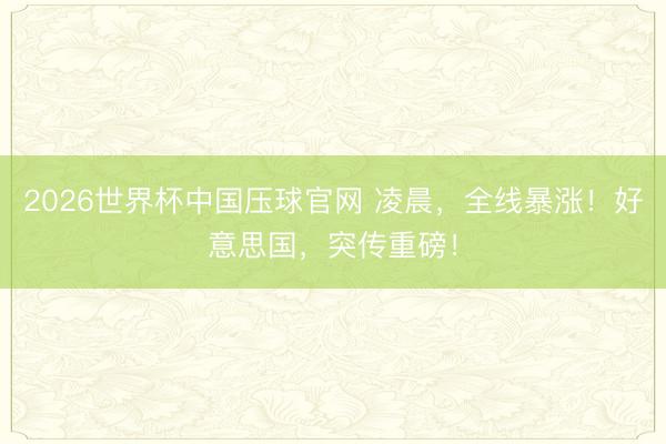 2026世界杯中国压球官网 凌晨，全线暴涨！好意思国，突传重磅！