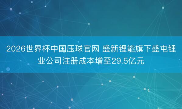 2026世界杯中国压球官网 盛新锂能旗下盛屯锂业公司注册成本增至29.5亿元