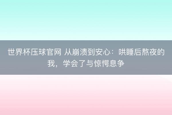 世界杯压球官网 从崩溃到安心：哄睡后熬夜的我，学会了与惊愕息争