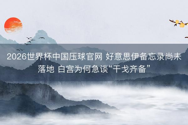 2026世界杯中国压球官网 好意思伊备忘录尚未落地 白宫为何急谈“干戈齐备”